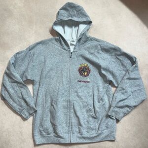 Vintage Chicago Fire Department Devil Dogs Gray Zip-Up Hoodie with Graphic